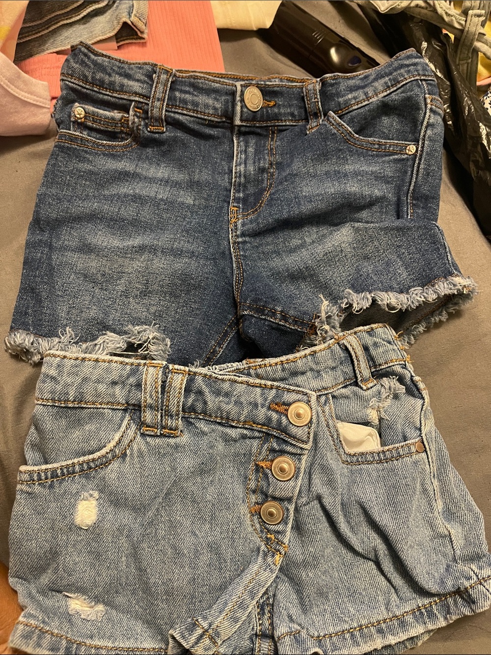 Two Distressed Denim Shorts - Light & Dark Blue